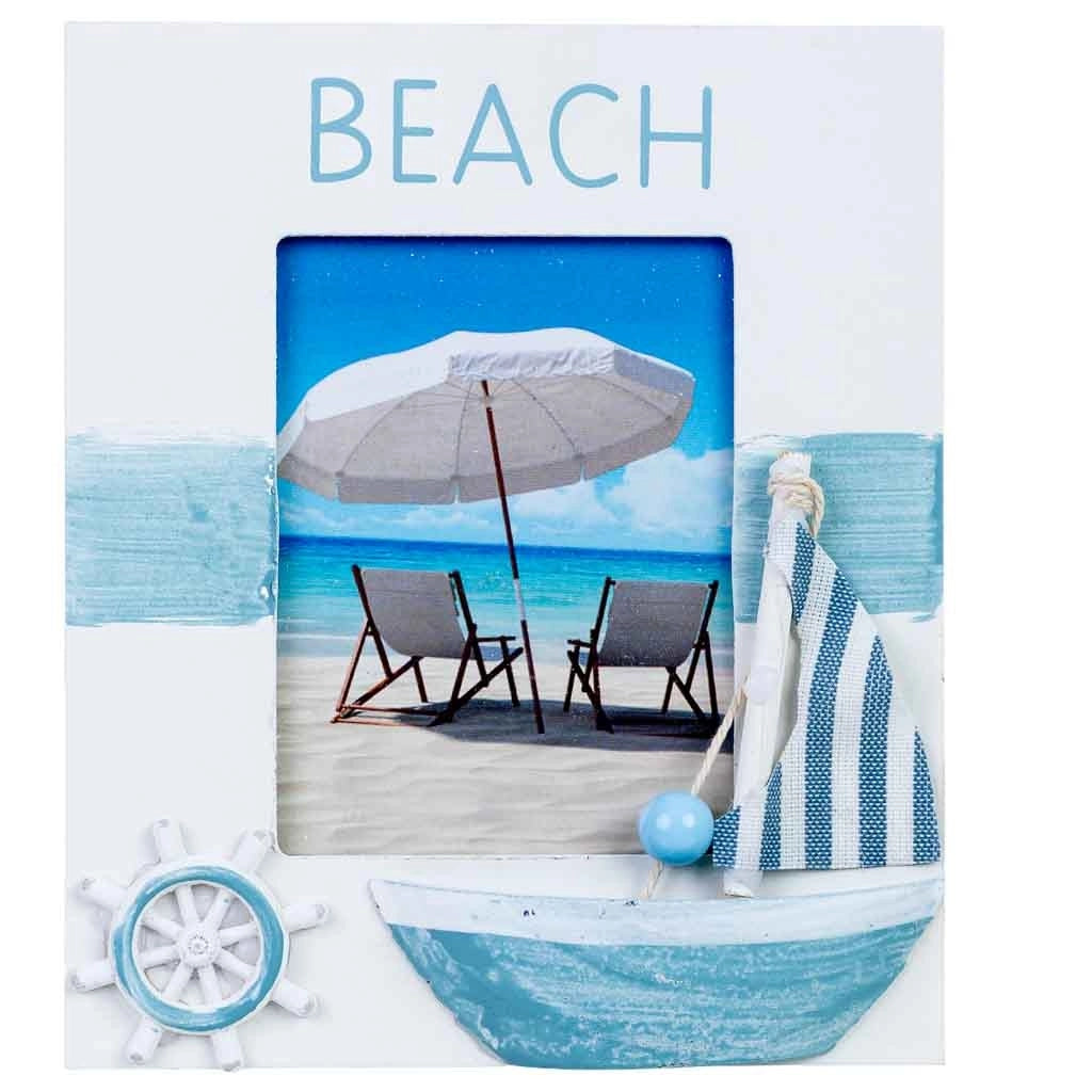 Cornice portafoto in legno blu, 13,5 x 2,5 x 16 cm