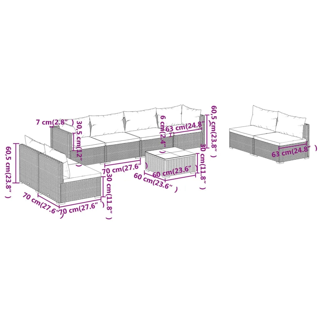 Set Divani da Giardino 9 pz con Cuscini in Polyrattan Nero cod mxl 34592