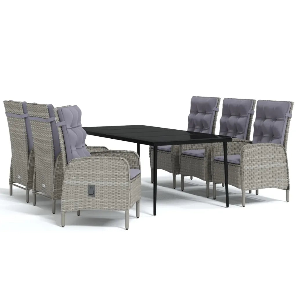 Set da Pranzo da Giardino 7 pz con Cuscini Grigio e Nero cod mxl 52000