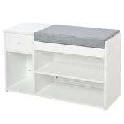 EasyComfort Panca Scarpiera con Cuscino, Cassetto e 3 Vani Aperti in Legno, 81x31.5x49cm, Bianco