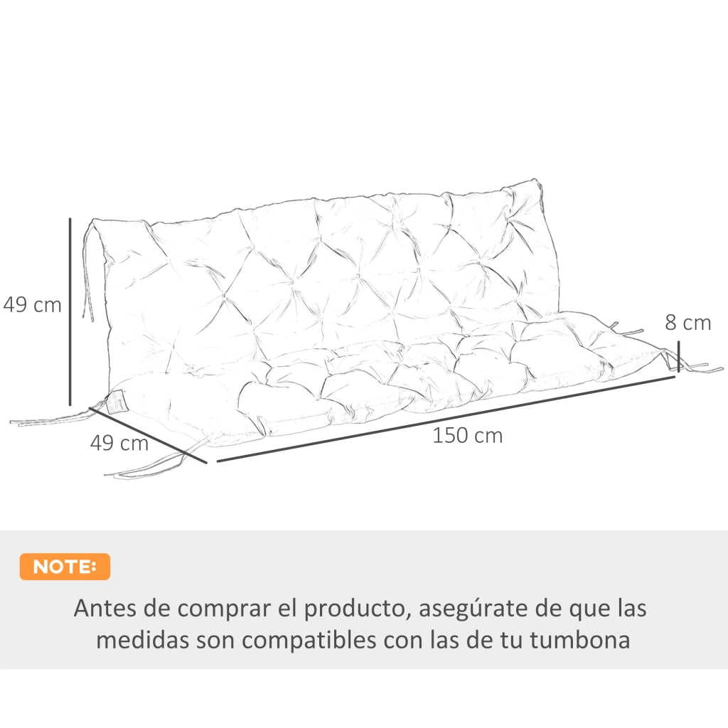 Cuscino da Banco 3 Posti ¨C Zephmum ¨C Blu 150x98x8 cm con 6 Cordoni