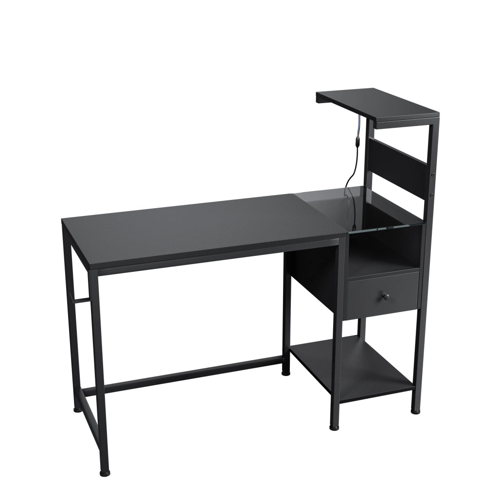 Scrivania per Computer con Ripiani e Presa USB ¨C MINIMAL ¨C Nero