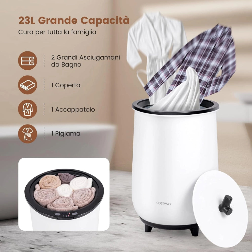 COSTWAY 23L Secchio Riscaldatore di Asciugamani, Secchiello con Portadischi Profumato, 3 Livelli di Riscaldamento, Timer e Spegnimento Automatico (Nero)