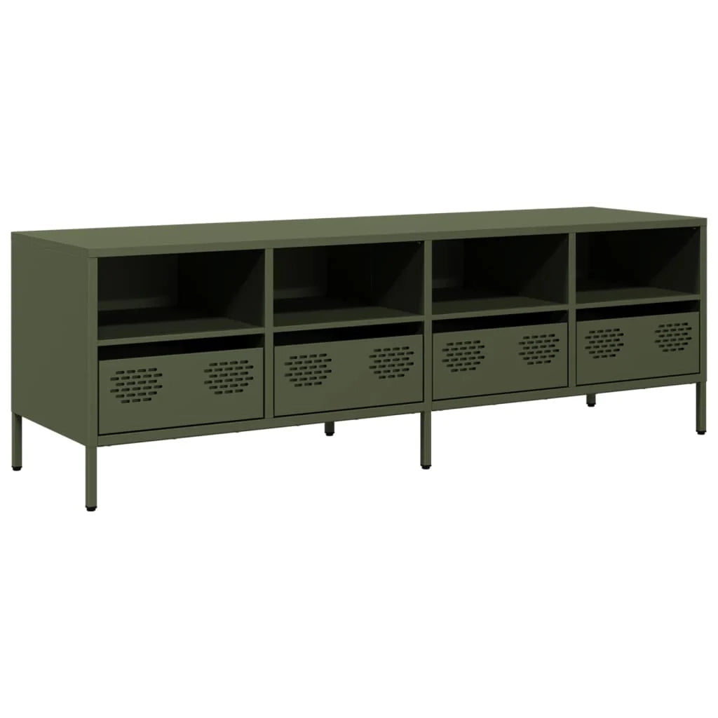 Mobile TV multimediale mensola TV credenza TV sala da pranzo soggiorno camera da letto verde oliva 135 x 39 x 43,5 cm acciaio laminato a freddo verde 02_0028258