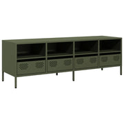 Mobile TV multimediale mensola TV credenza TV sala da pranzo soggiorno camera da letto verde oliva 135 x 39 x 43,5 cm acciaio laminato a freddo verde 02_0028258