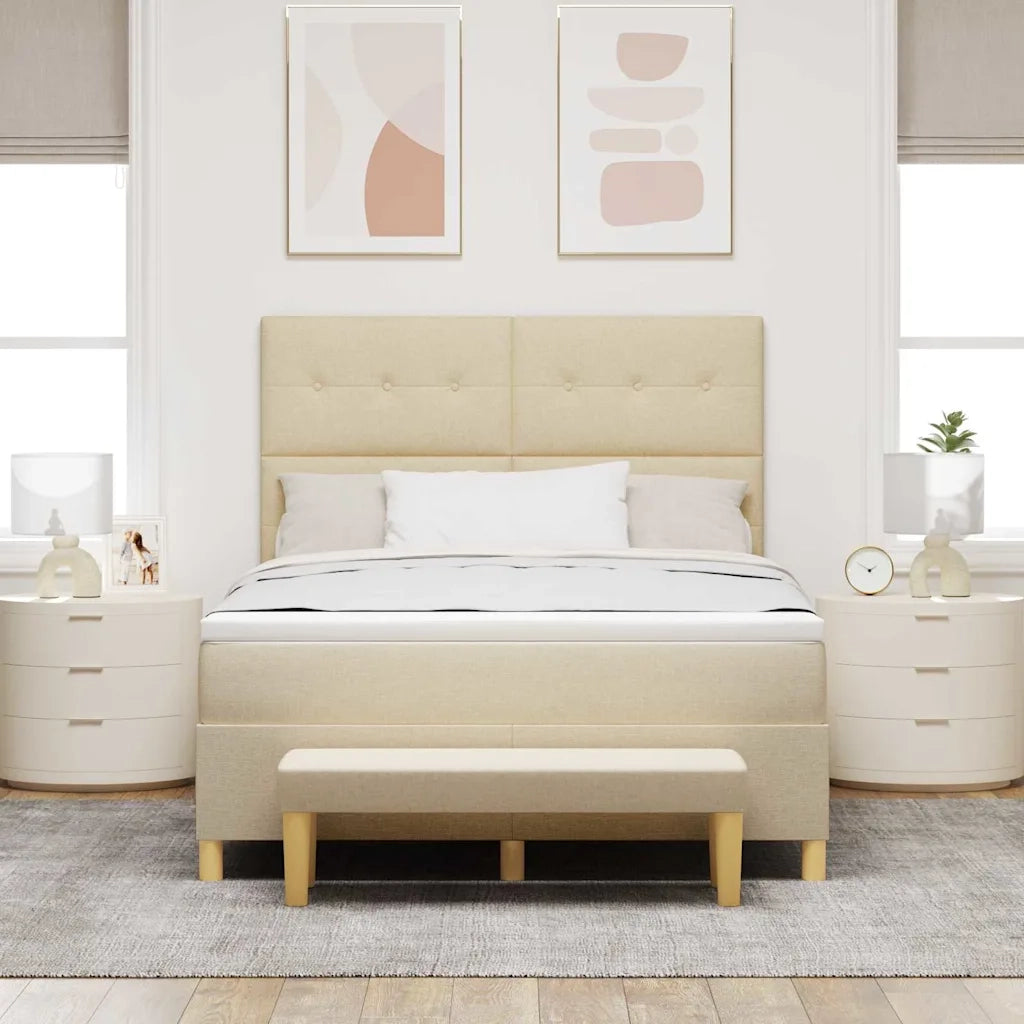Letto a molle con materasso Crema 140 x 190 cm Tessuto 3344301