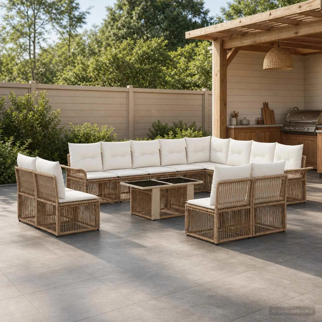 Set Divano da Giardino 13 pz Beige e Bianco Crema polyrattan 3436713