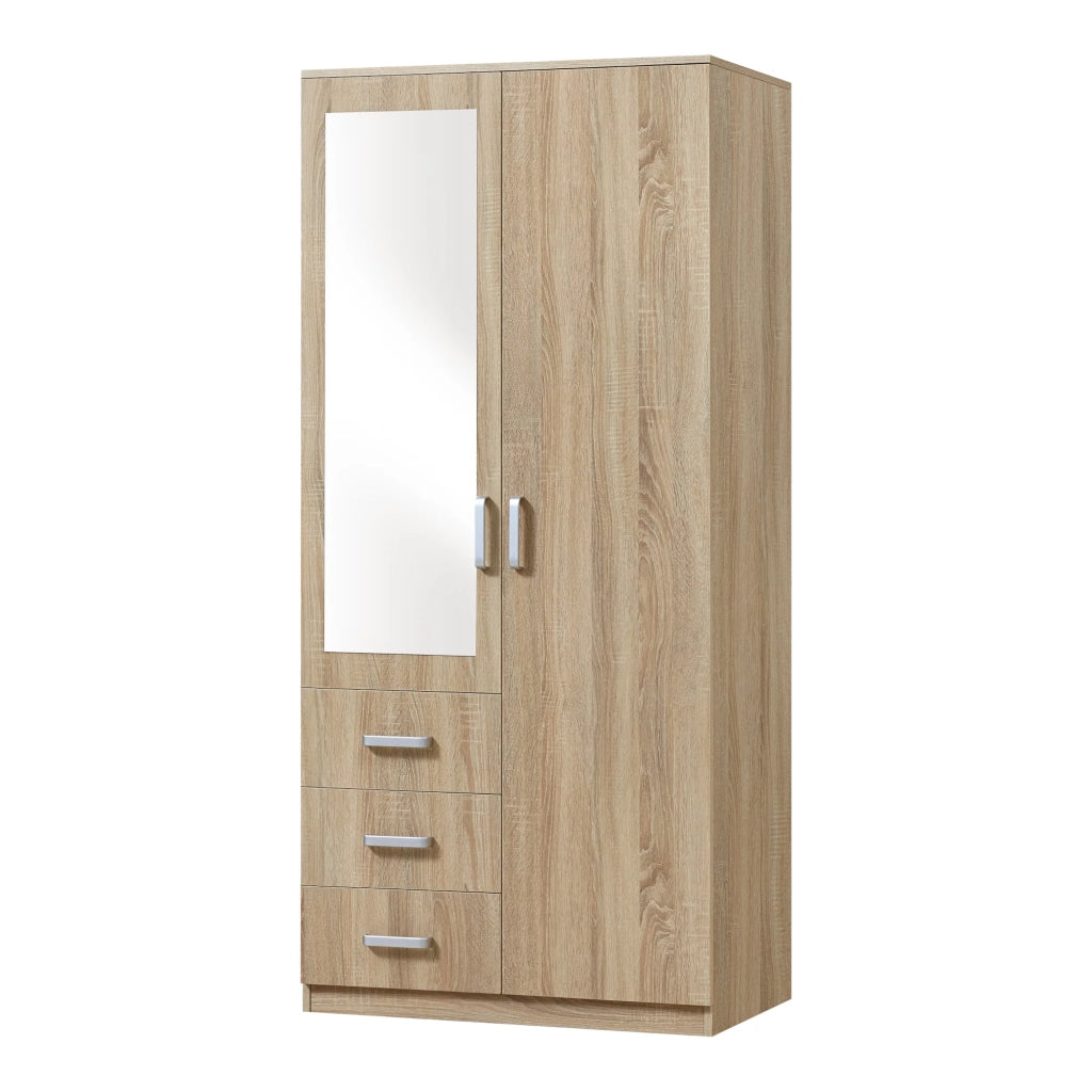 Armadio moderno per camera da letto mobile contenitore senza tempo con 3 cassetti + specchio MDF 176 x 80 x 52 cm effetto rovere Sonoma 03_0006367