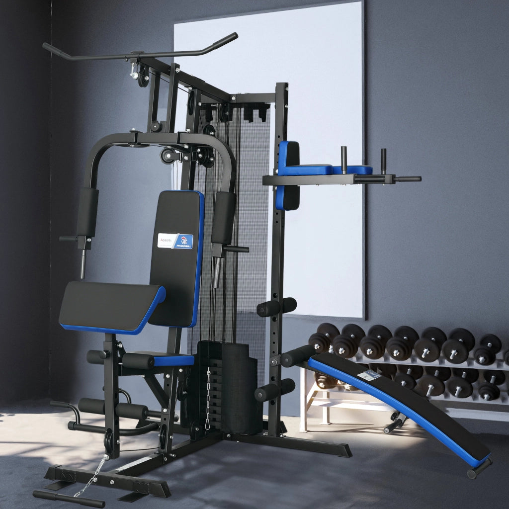 Attrezzatura Palestra Casa con Banco Pesi 65 kg ¨C zephmum ¨C Nero e Blu