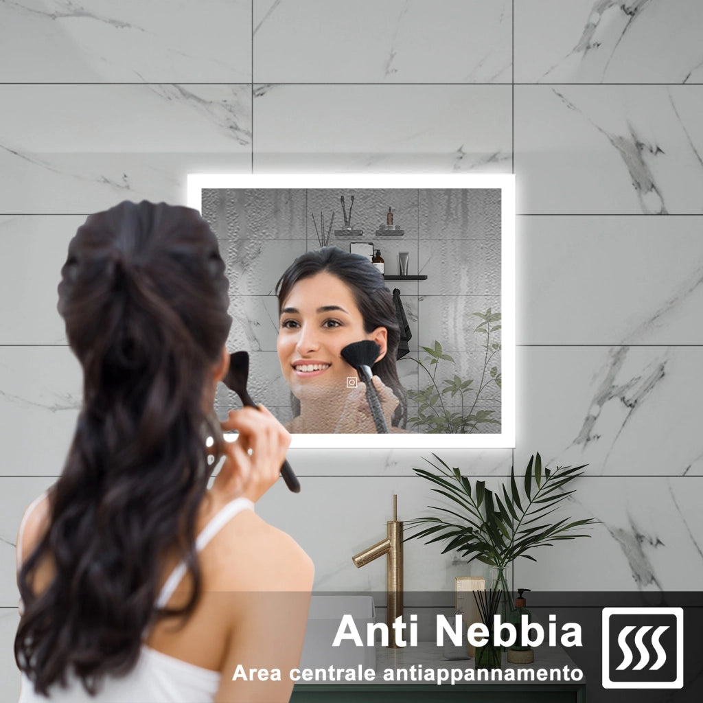 AICA Specchio da bagno  60 x 50 cm, dimmerabile, Funzione Memoria, antiappannamento, 3 colori