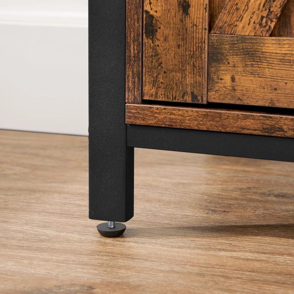 Mobile contenitore/credenza 70 x 30 x 80 cm con anta scorrevole vano aperto ripiano regolabile stile industriale per ingresso soggiorno cucina ufficio marrone rustico e nero 12_0006430