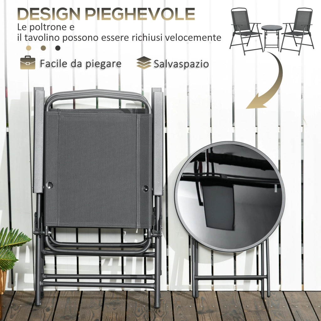 Set Giardino 3 Pezzi con Sedie e Tavolino ¨C Zephmum ¨C Grigio Scuro, Metallo