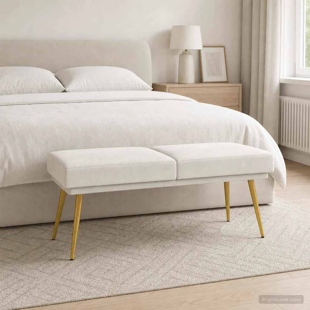 Panchina a doppio strato Crema 120 x 45 x 46 cm Velluto 42038593