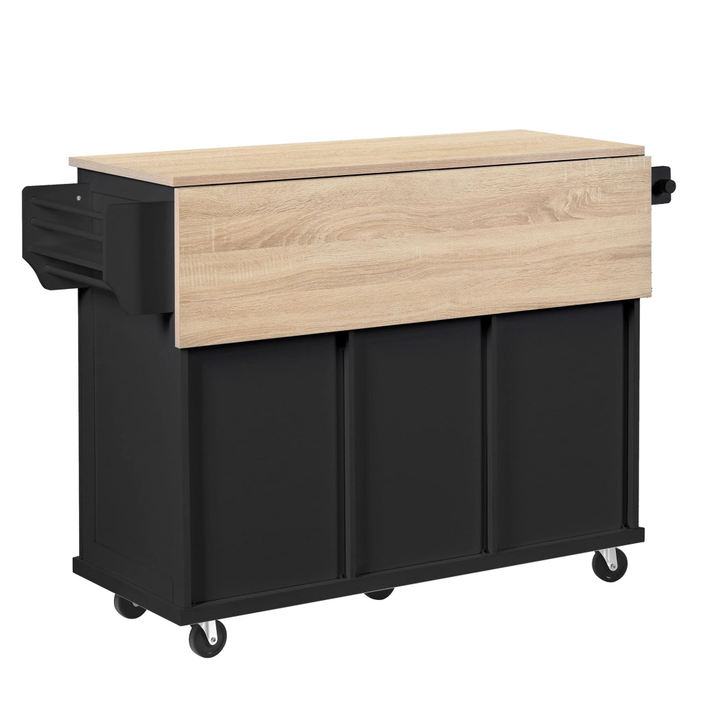 Isola Cucina Mobile con Ruote e Cassetti ¨C MINIMAL ¨C Nero, Piano Allungabile