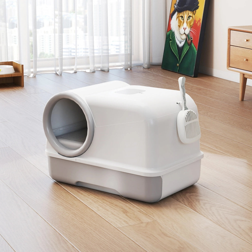 Casetta per gatti con vassoio estraibile e coperchio ¨C zephmum ¨C 59x39.5x39.5cm bianco e grigio