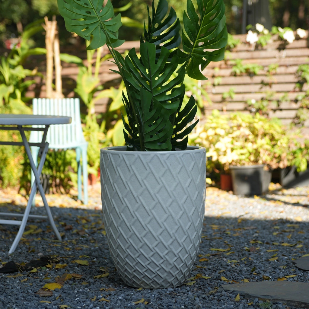 Fioriera a più livelli in ceramica lucida bianca con motivo a rombi per piante grandi da interno e giardino 42 × 54 cm