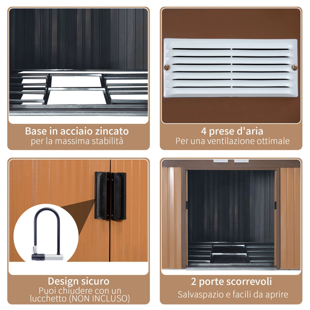 EasyComfort Casetta da Giardino con 2 Porte Scorrevoli e 4 Prese d'Aria in Acciaio, 340x386x200cm, Giallo