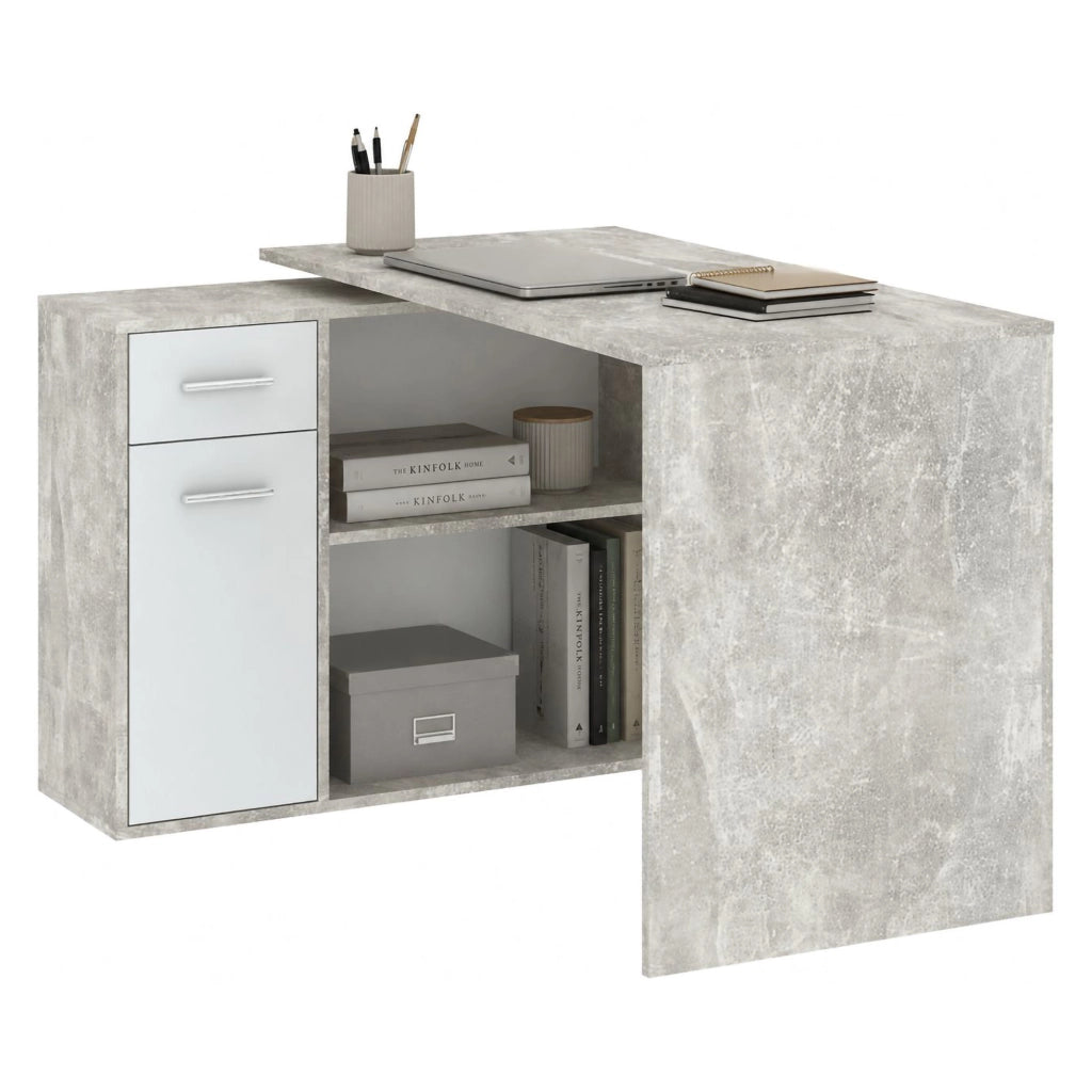 Linaza, Scrivania Angolare, 120x92x74h cm Grigio Cemento