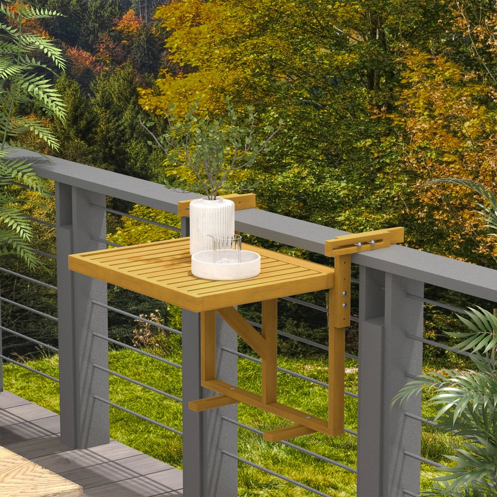 Tavolino da Ringhiera 68x65x55 cm per Balcone Pieghevole e Regolabile in Legno Colore Naturale