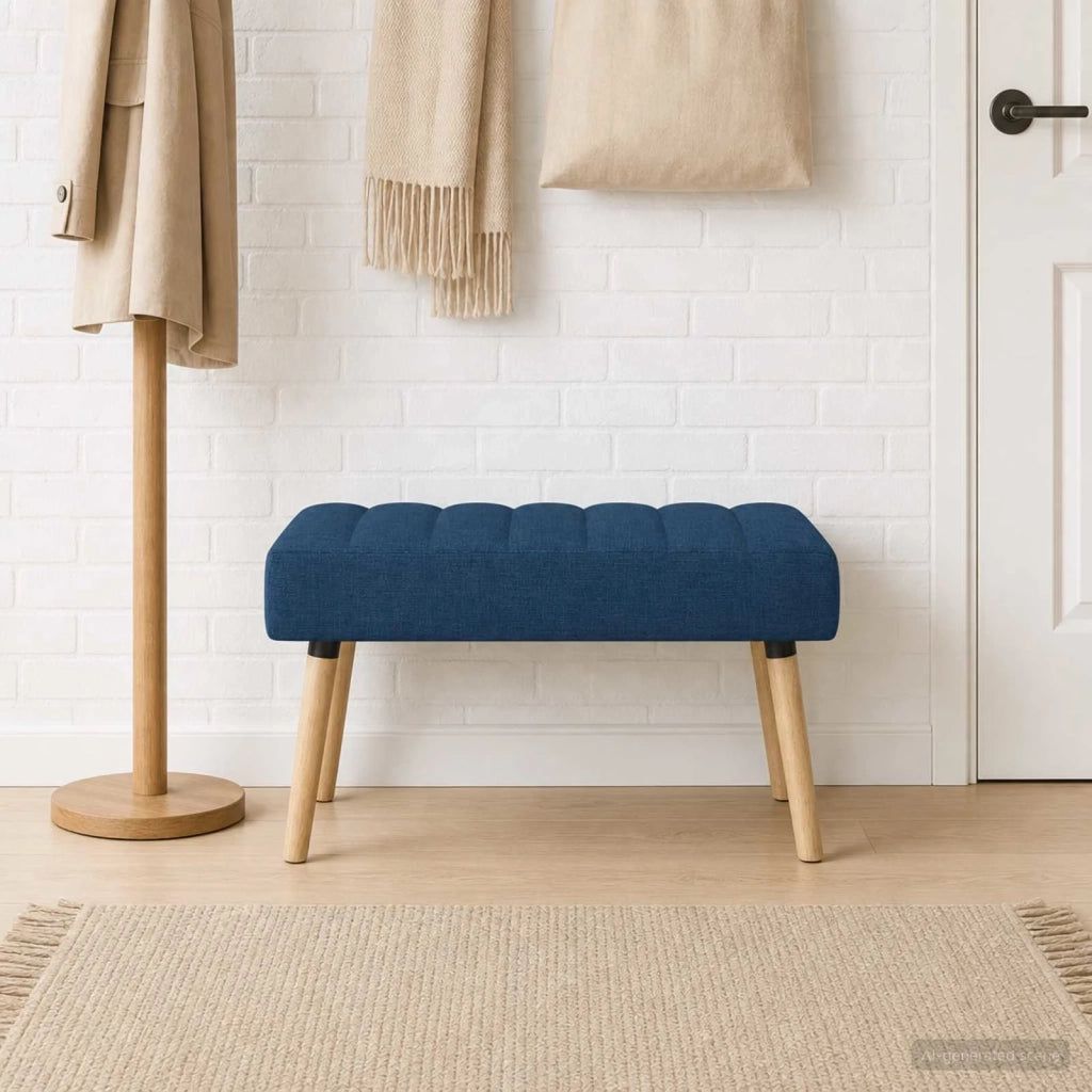Panchina trapuntata a canale Blu 80 x 40 x 46 cm Tessuto 42038481
