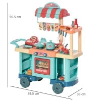 Cucina Giocattolo Per Bambini 3-6 Anni, Caffetteria Ristorante con 50 Accessori Inclusi, 79.5 x 33 x 90.5cm