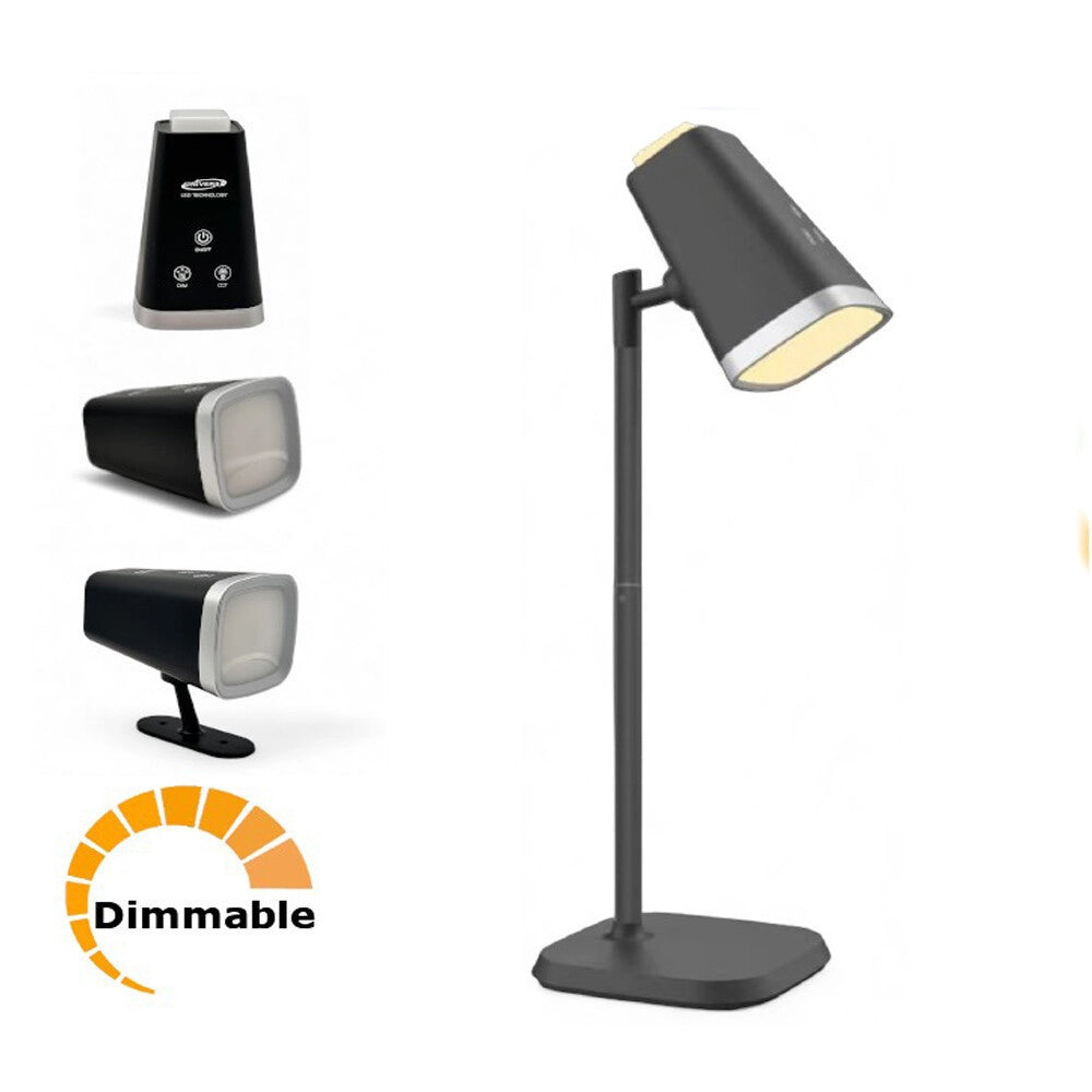 Trade Shop - Lampada 2 In 1 Ricaricabile Scrivania Applique A Led 6w Touch Dimmerabile Cct Bl-1008 - Nero