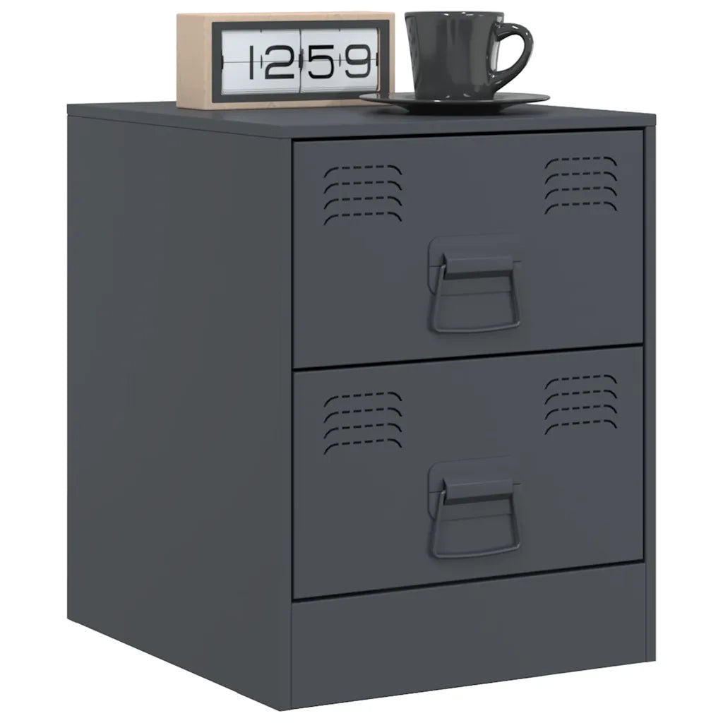 Set di 2 Comodini | Armadio da Notte | Mobiletto da notte Antracite 34,5x39x44 cm in Acciaio