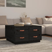 Tavolino da Salotto-Tavolino da soggiorno-Tavolo Nero 80x80x45 cm Legno Massello di Pino