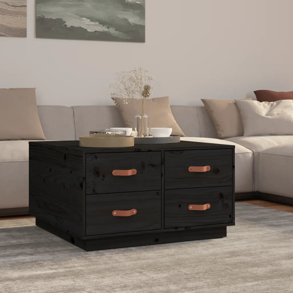 Tavolino da Salotto-Tavolino da soggiorno-Tavolo Nero 80x80x45 cm Legno Massello di Pino