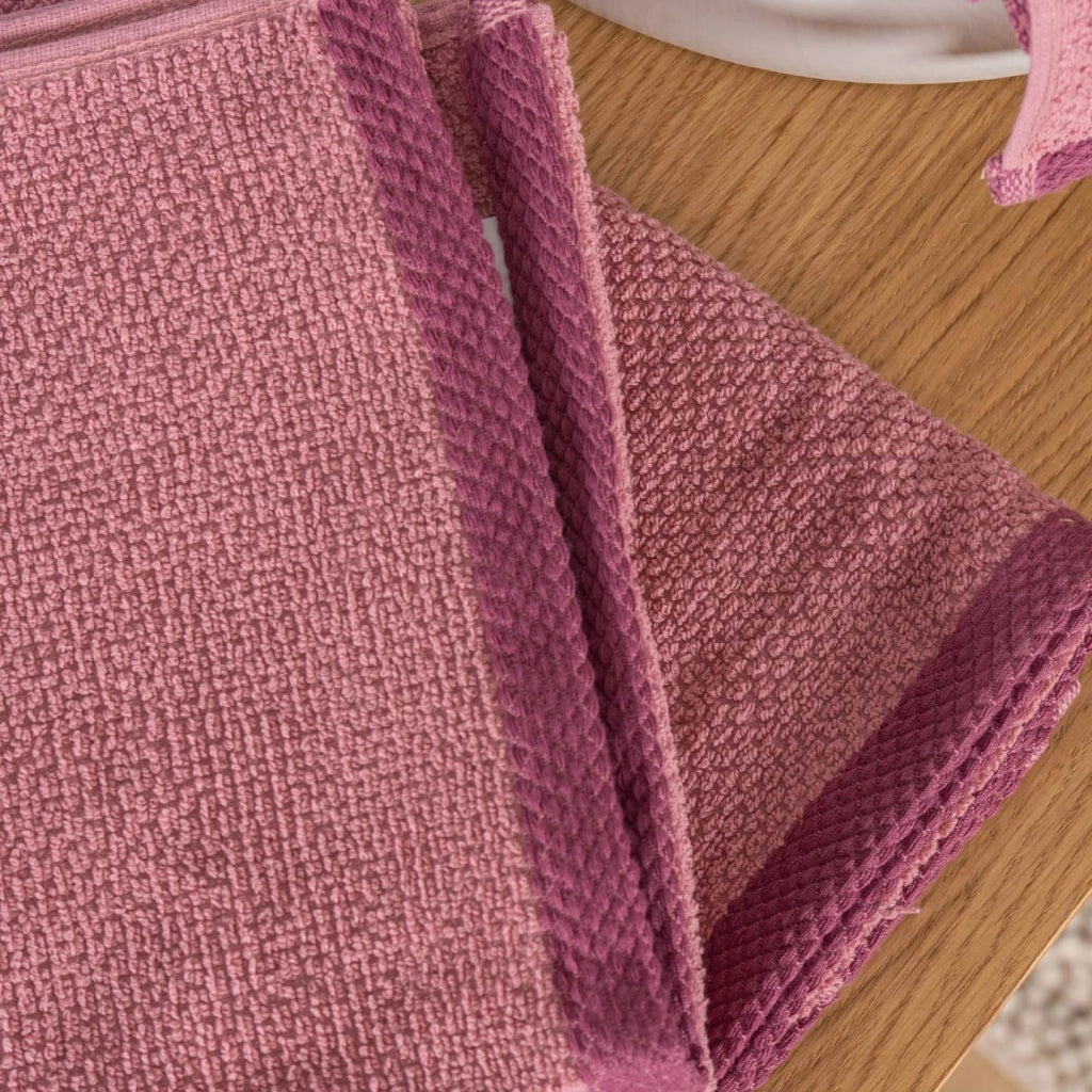 Set Asciugamani Bagno 3 Pezzi in Cotone 100% 430 GSM, Telo Doccia 70x140 cm, Asciugamano Viso 50x100 cm e Ospite 40x50 cm, Effetto Popcorn Morbido e Assorbente Rosa-RosaScuro