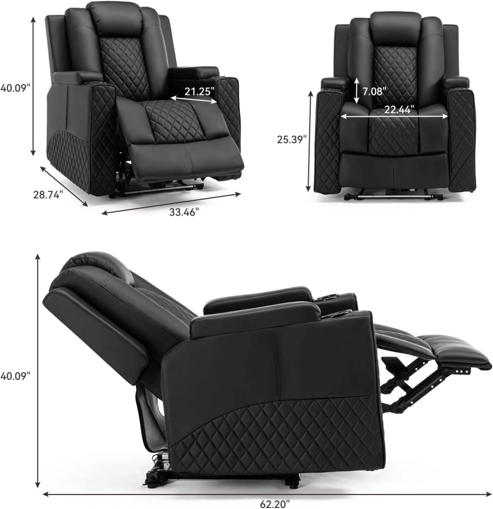 Poltrona Massaggiante Elettrica Illuminazione a LED Divano Telaio Home Theater Shake Divano Reclinabile Girevole con 2 Portabicchieri Nero