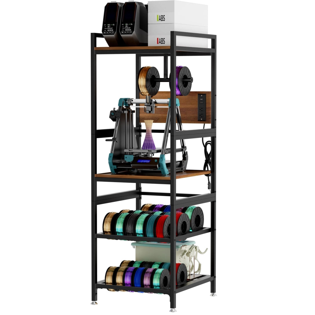 Mobile contenitore per stampante 3D con porta filamento a T e ripiani in metallo, per officina e casa, nero 67.5 × 67.5 × 26.0 cm