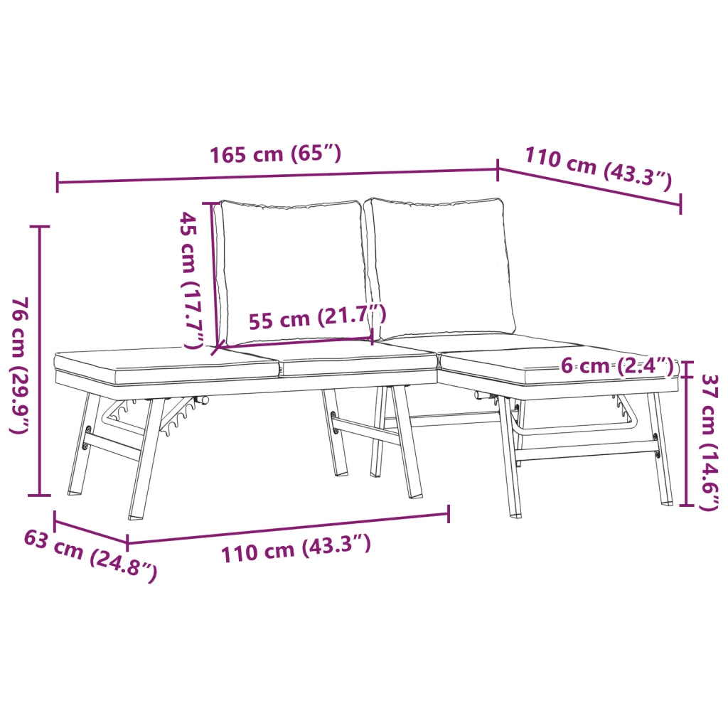 vidaXL Panche Giardino con Cuscini 2pz Nere Acciaio Verniciato Polvere