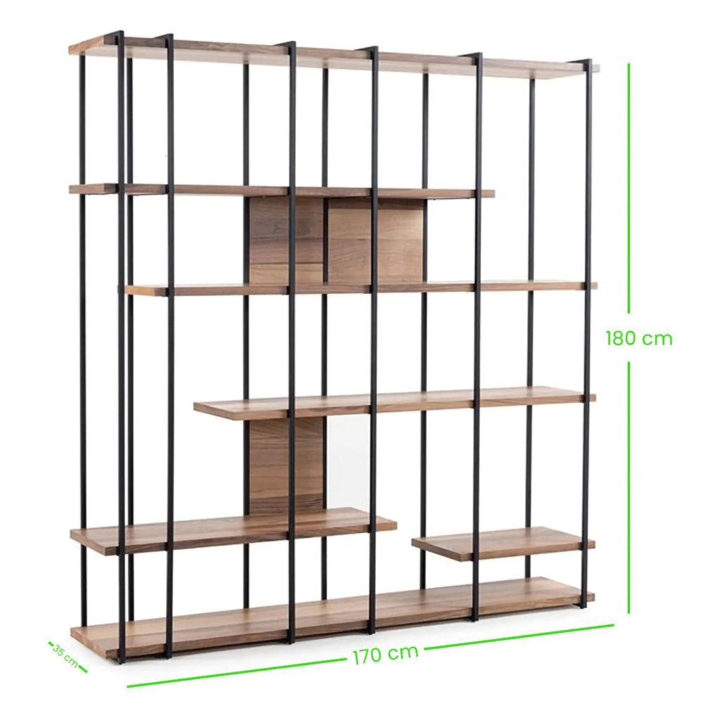 Biblioteca Calogero, Libreria 5 Ripiani, 170x35x180h cm Marrone Noce