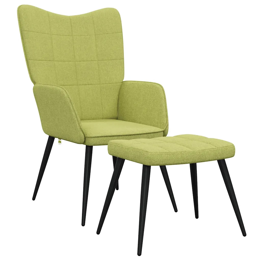 vidaXL Sedia Relax con Sgabello Verde in Tessuto