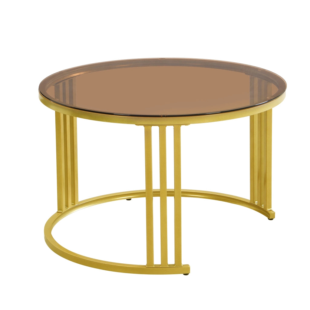 TAVOLINO DA CAFFÈ ROTONDO 70x70x45 + 50x50x40 cm Bianco Vetro MDF Set 2 pezzi