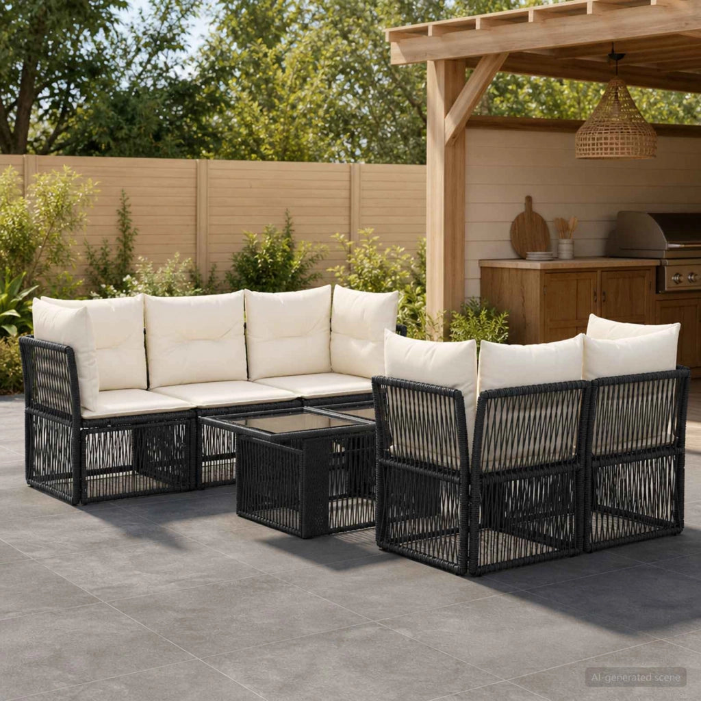 Set Divano da Giardino 6 pz Nero polyrattan 3436420