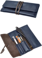 Etui per carta, pelle morbida, manuale, per carta da lettera, regalo ideale (3,3 * 0,4 * 7,8"), blu