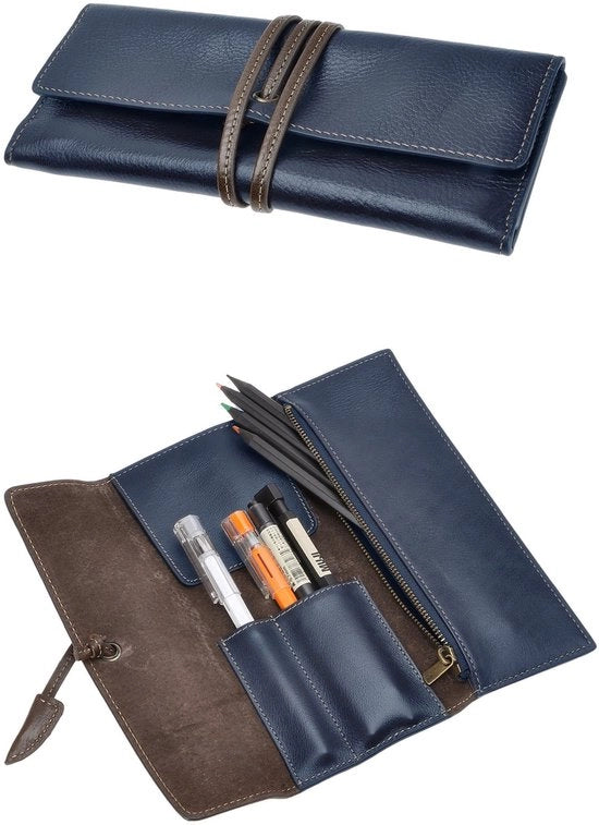 Etui per carta, pelle morbida, manuale, per carta da lettera, regalo ideale (3,3 * 0,4 * 7,8"), blu