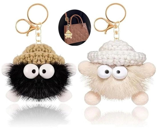 Set di Clip per Chiavi da 2 - Pompom in Piuma - morbido e soffice - Decorazioni personalizzate - per Borse e Portafogli - Design carino - Accessorio per Clip per Chiavi