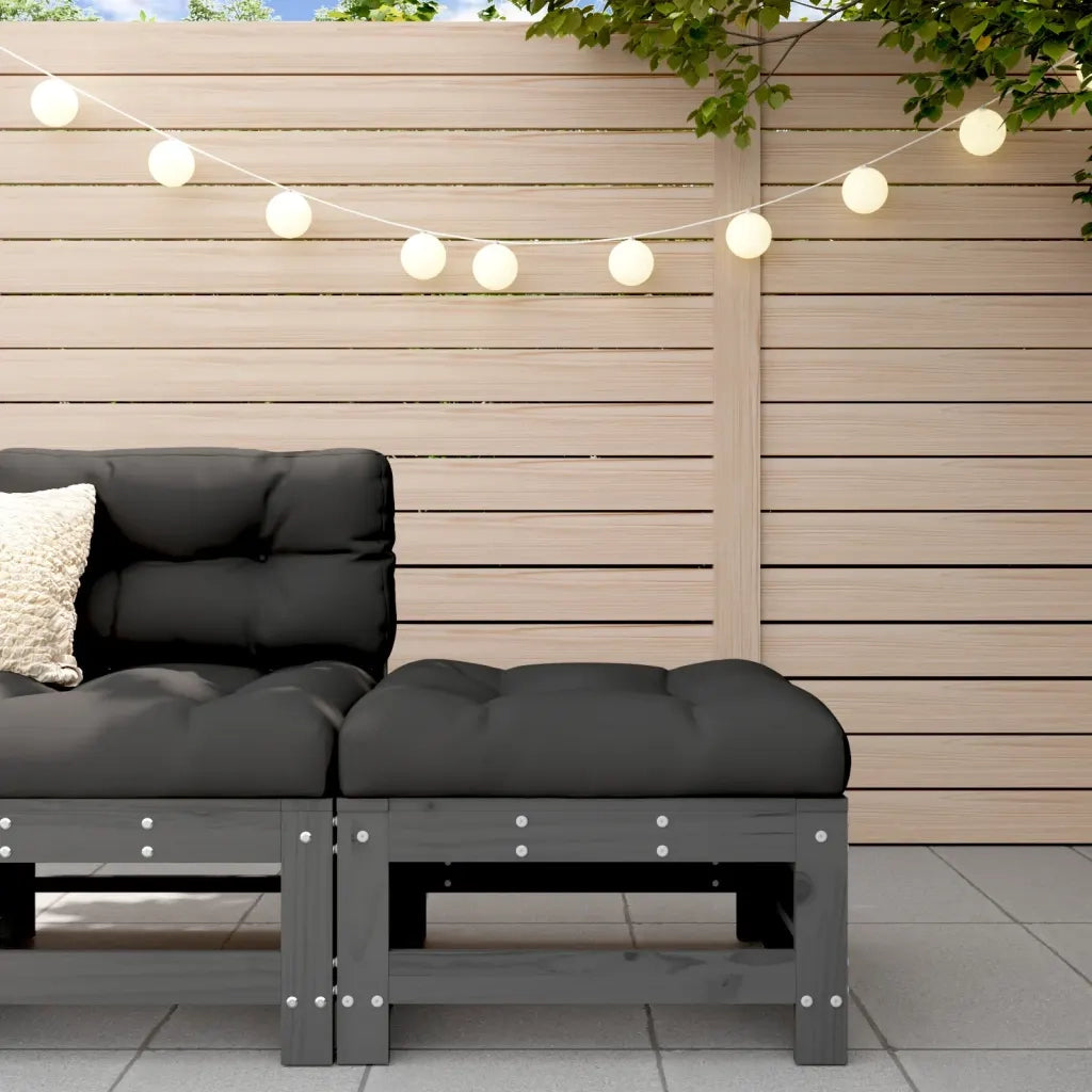 Poggiapiedi da Giardino con Cuscino Legno Massello Pino Grigio CFW7090915