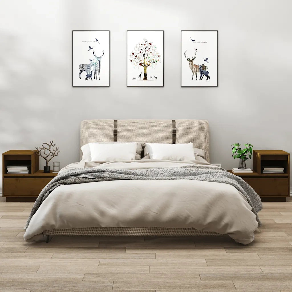 Set di 2 Comodini | Armadio da Notte | Mobiletto da notte Marrone Ambrato 60x34x51 cm in Legno di Pino