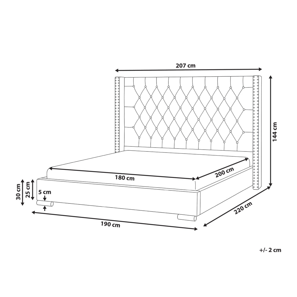Letto con rete in velluto bottonato, elegante, bianco sporco, 180 x 200 cm