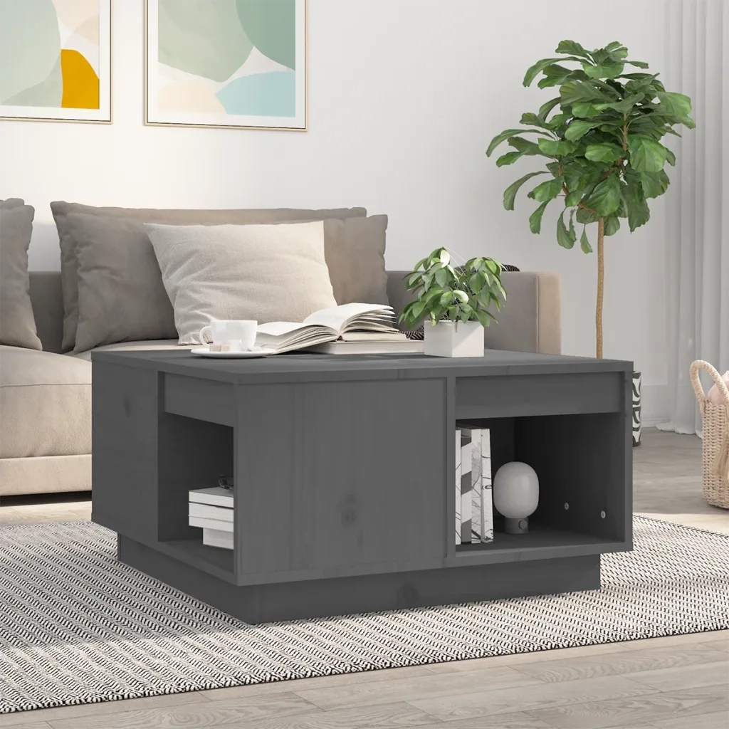 Tavolino da Salotto Nero 60x61x32,5 cm Legno Massello di Pino cod mxl 26430