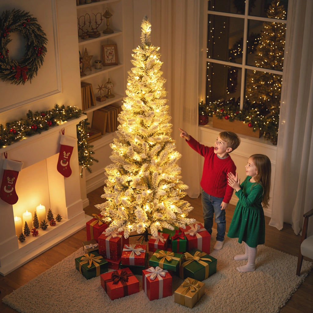 Albero di Natale Innevato con 180 Luci LED ¨C zephmum ¨C Verde e Bianco, ?65x180 cm