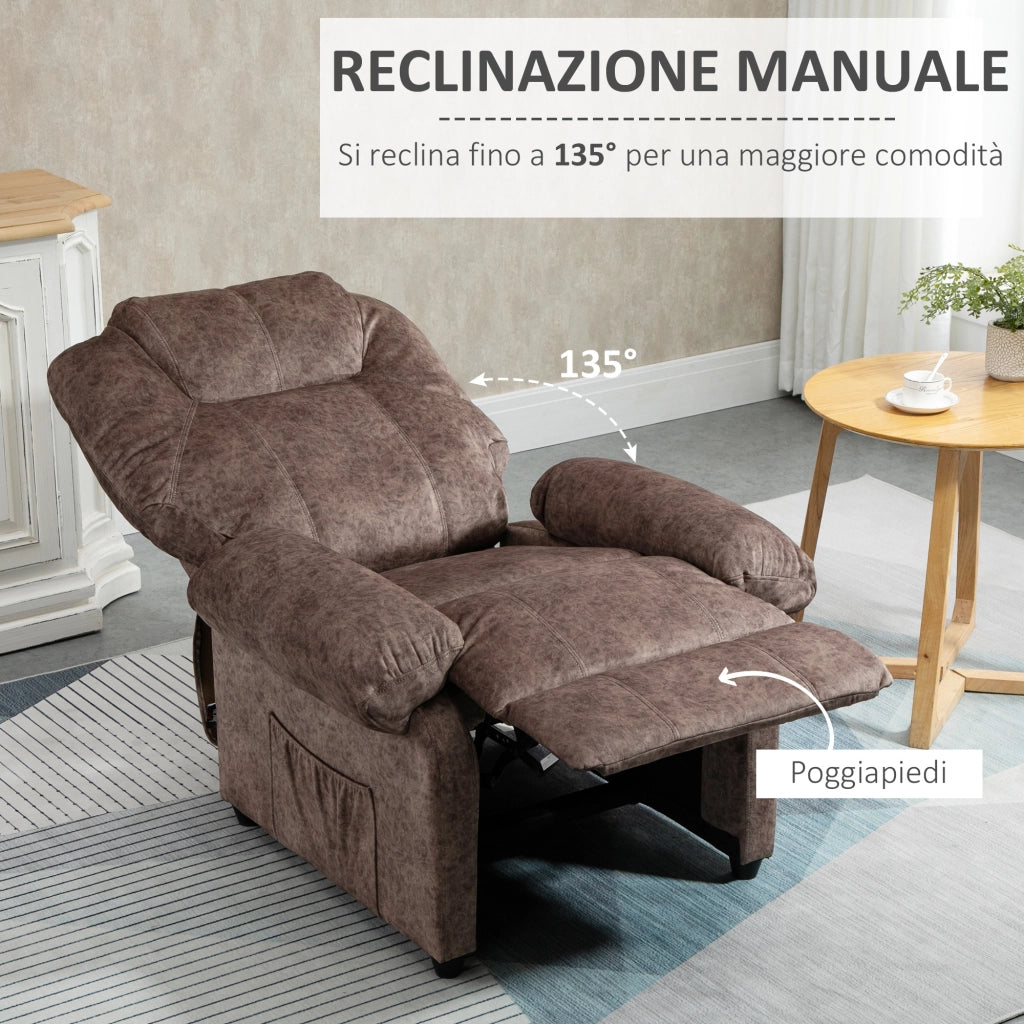 EasyComfort Poltrona Relax Reclinabile Manualmente in Tessuto con Imbottitura Extra, Marrone