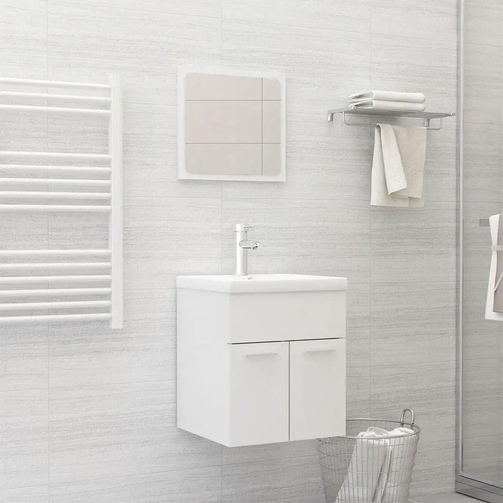 Set Mobili da Bagno | Armadio da bagno Bianco Lucido in Truciolato