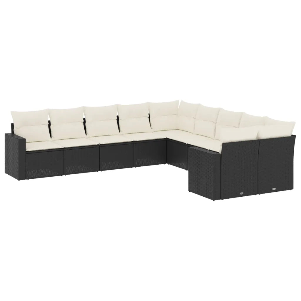 Set Divani da Giardino 10pz con Cuscini in Polyrattan Nero 3219496