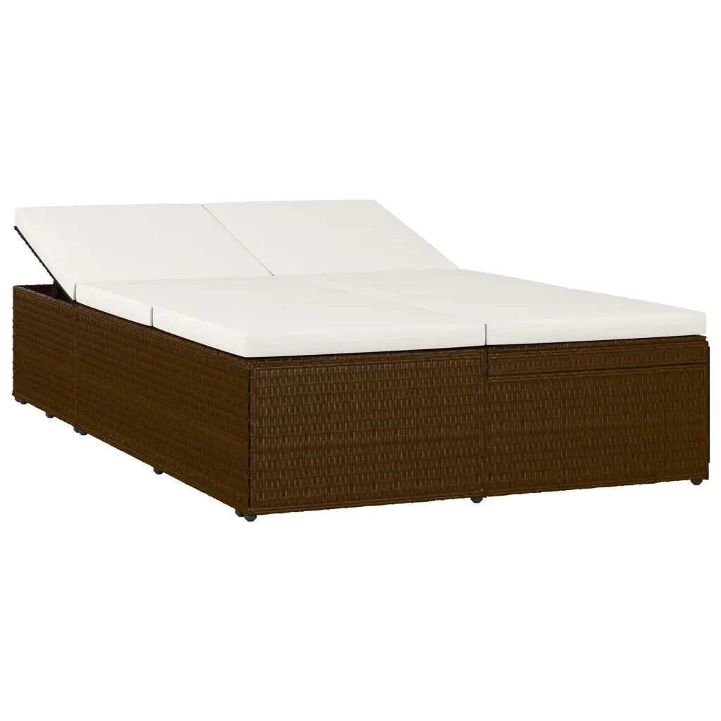 Lettino Prendisole Trasformabile con Cuscino Polyrattan Marrone cod mxl 68243