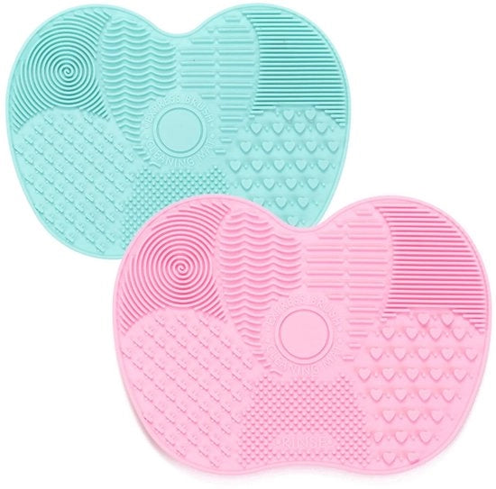 Set di spugne per trucco per pulire - Panno di pulizia cosmetico - Spazzola di silicone - Kit di pulizia portatile - 2 pezzi - Panno a forma di mela - Panno di pulizia per trucco